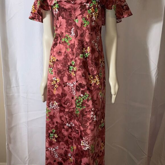 Vintage 60s 70s large collar pink floral maxi dress medium - Picture 2 of 13